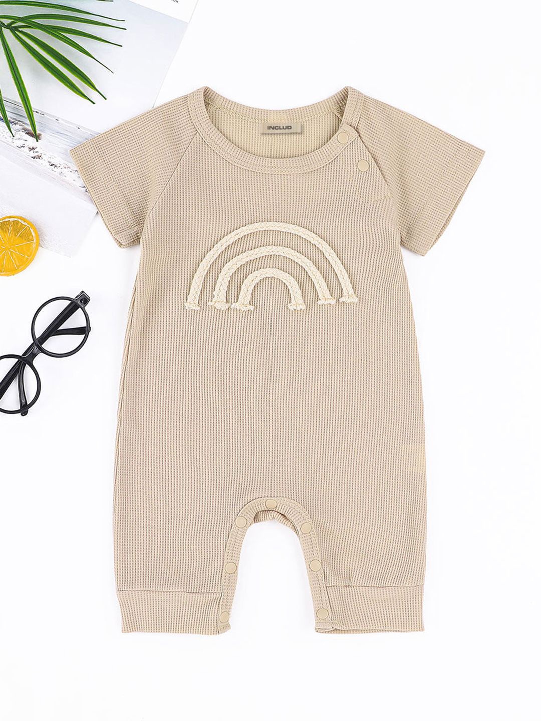 

INCLUD Girls Printed Rompers, Beige