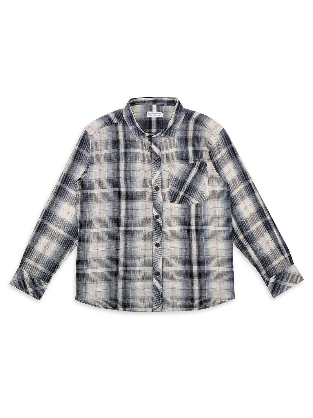 

My Milestones Boys Comfort Cutaway Collar Checked Cotton Casual Shirt, Grey