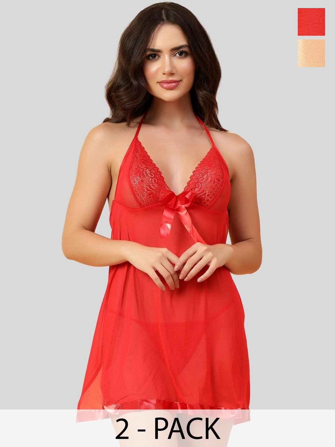 

Velvi FIGURE Halter Neck Baby Doll, Red