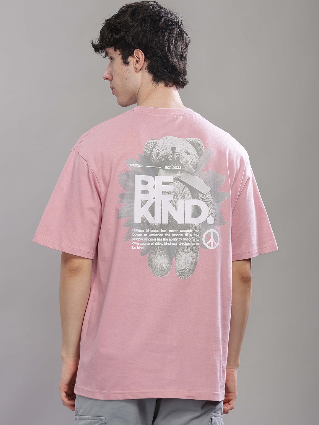 

TOMHIDDLE Men Graphic Printed Round Neck Cotton Oversized T-shirt, Pink