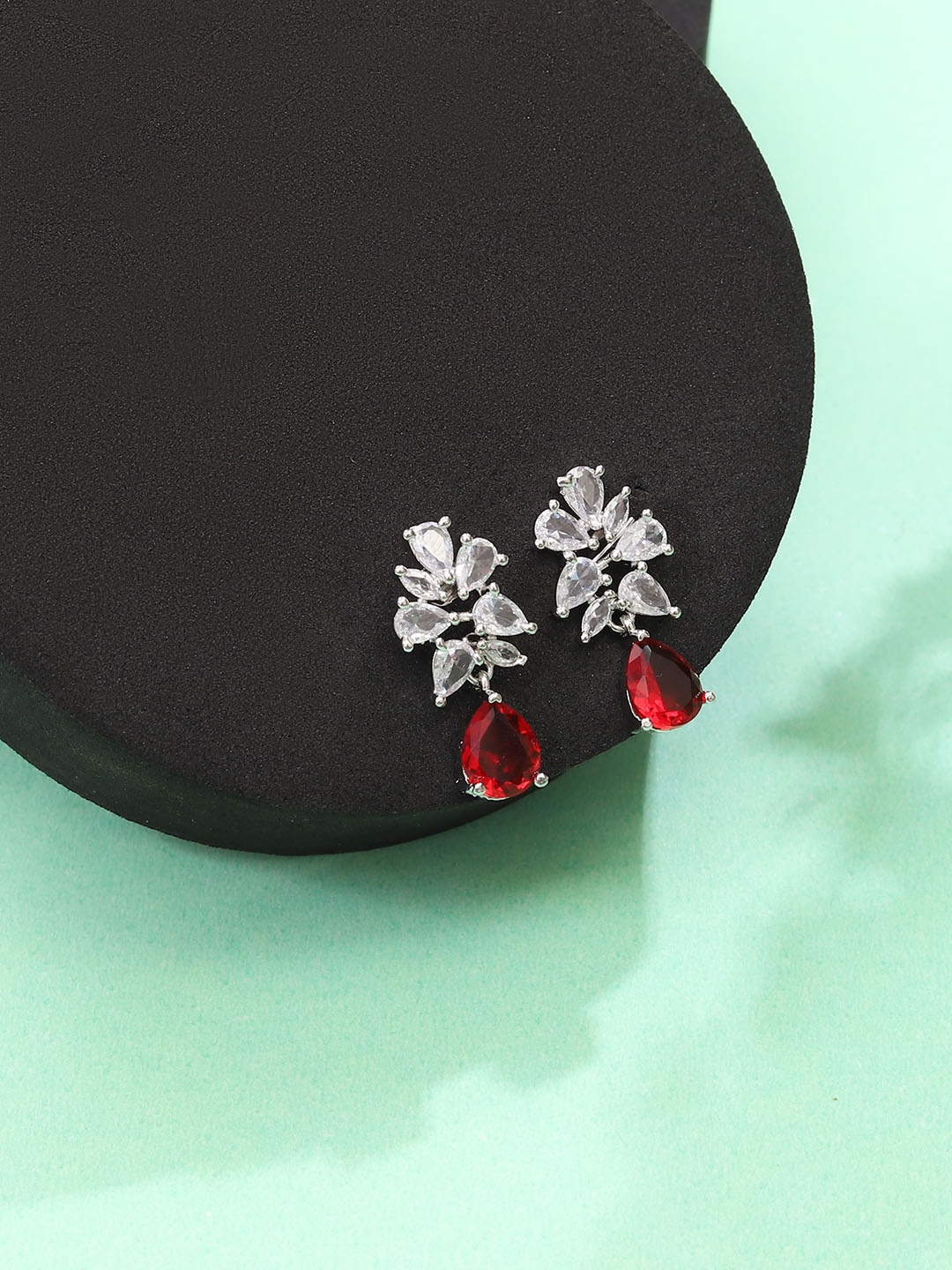

Styled Diva Contemporary Cubic Zirconia Drop Earrings, Red