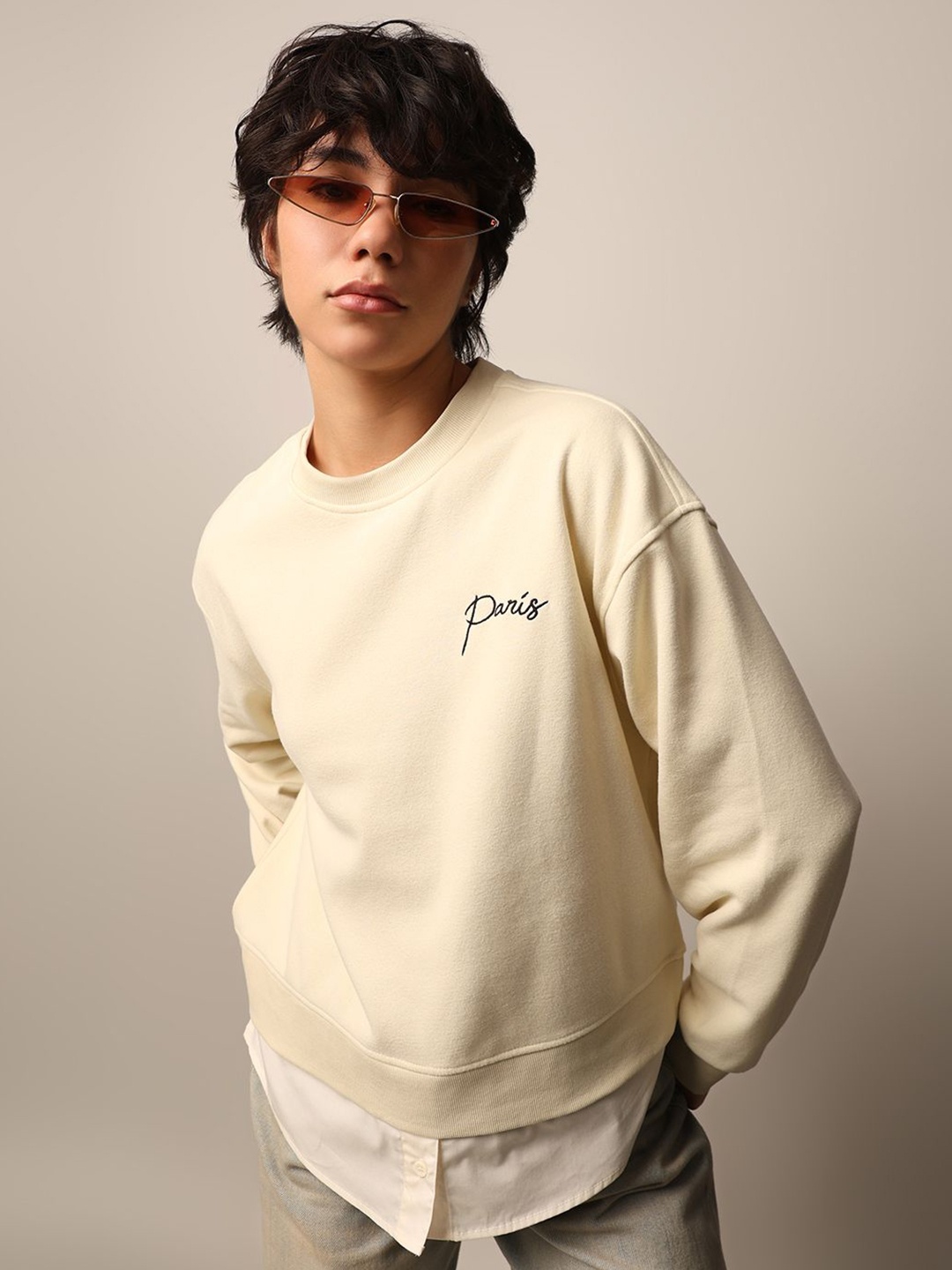 

ONLY Women Round Neck Pullover Sweatshirt, Beige