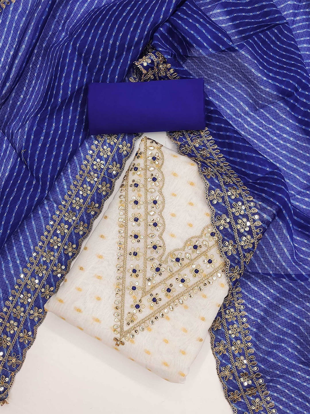 

KALINI Embroidered Zari Unstitched Dress Material, Blue