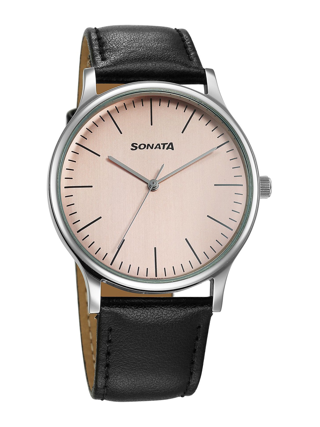 

Sonata Men Brass Dial & Leather Straps Analogue Watch 77105SL20W, Black