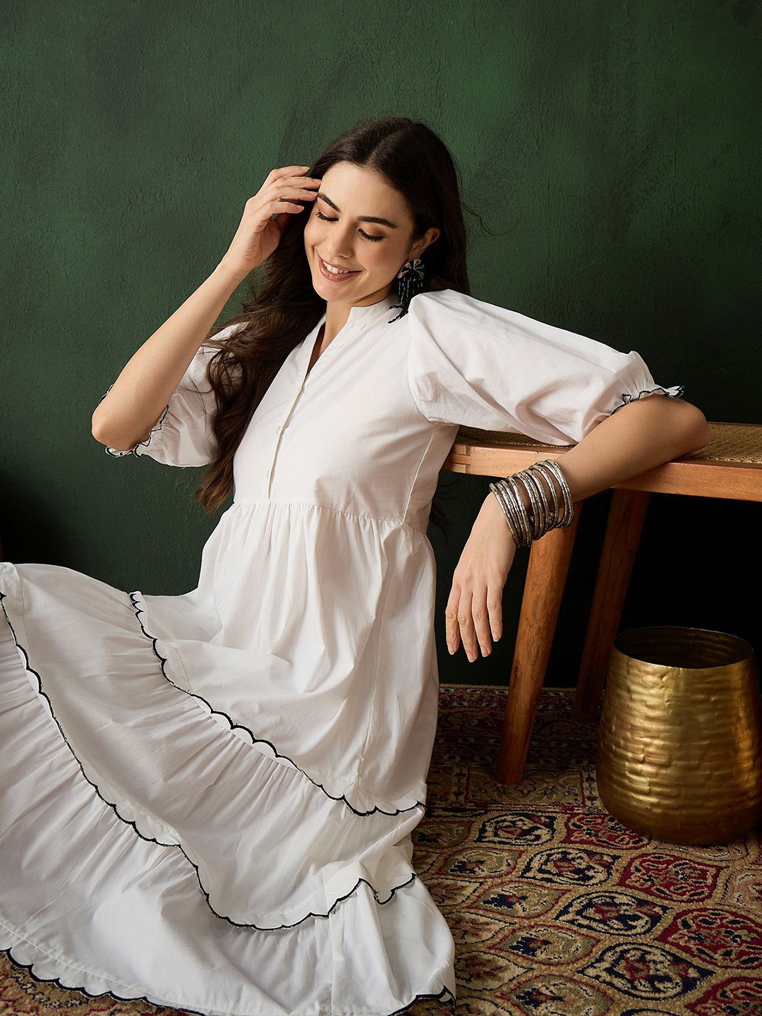 

Sangria Women Cotton Fit & Flare Dresses, Off white
