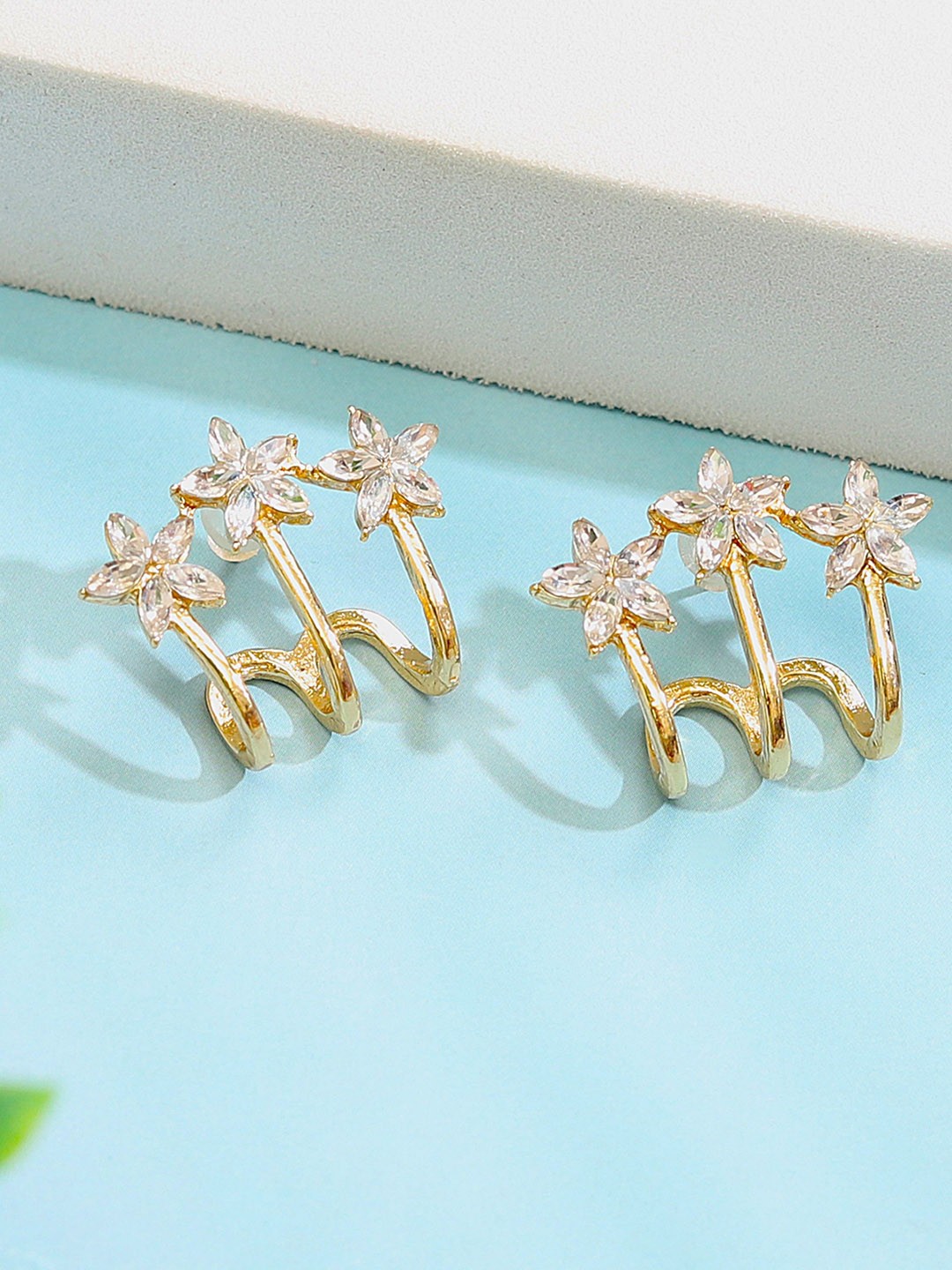 

Styled Diva Gold-Plated Ear Cuff Stone Stud Earrings