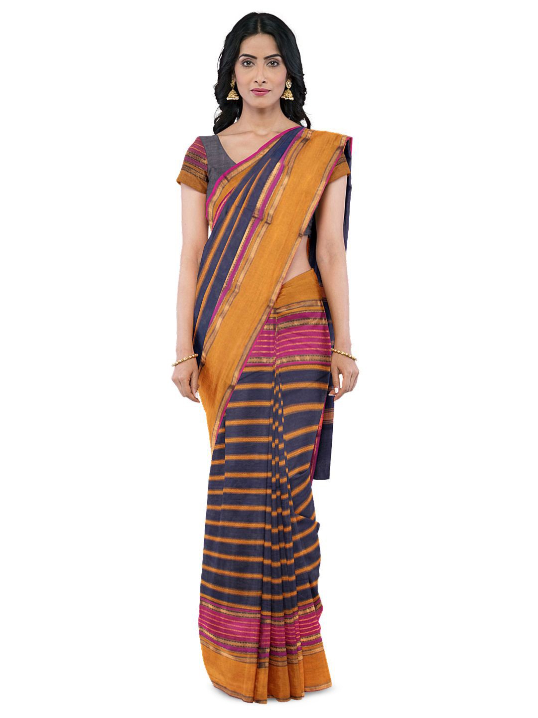 

Avishya Striped Zari Pure Cotton Saree, Blue