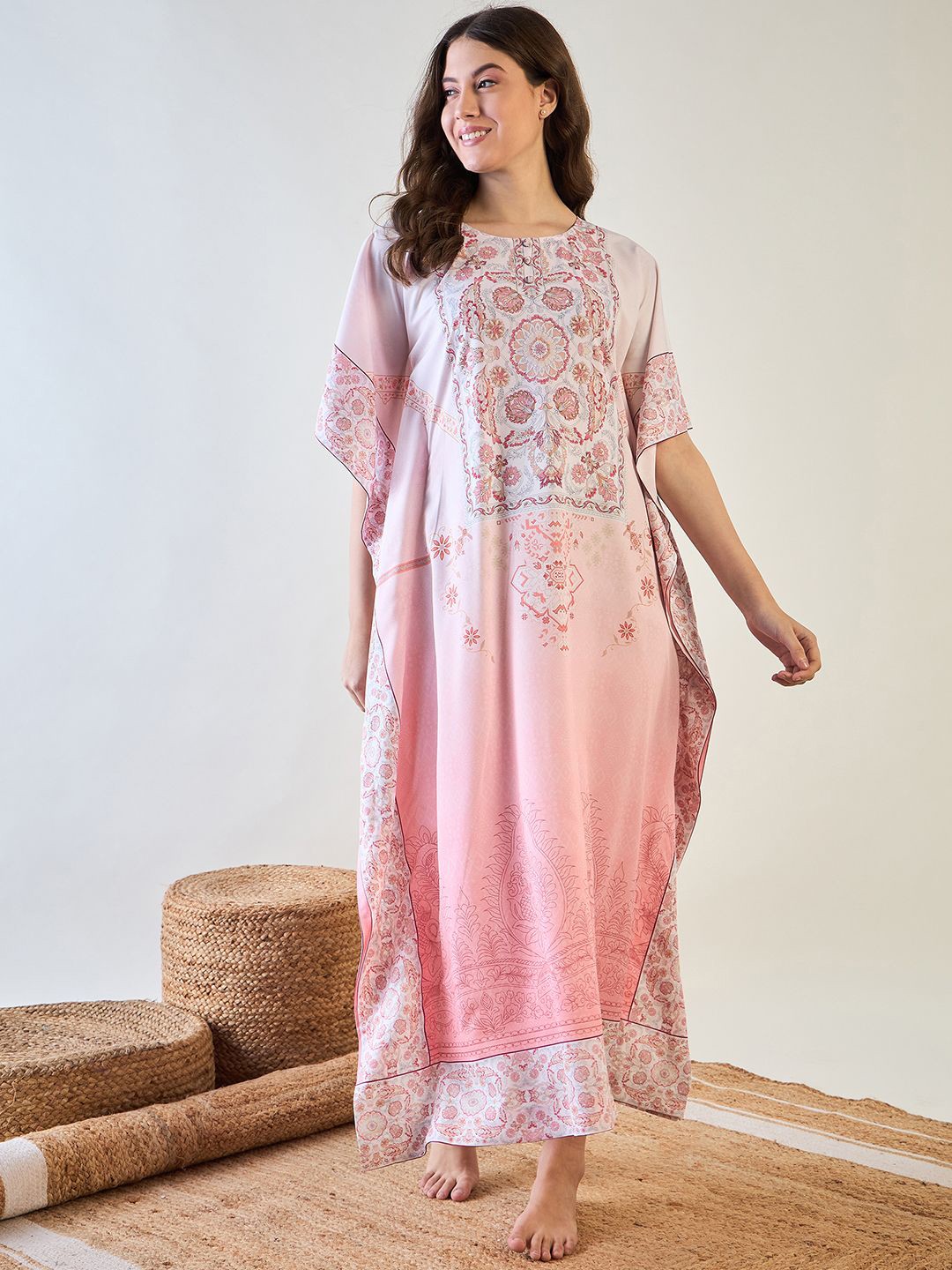 

The Kaftan Company Women Printed Maxi Nightdress, Pink