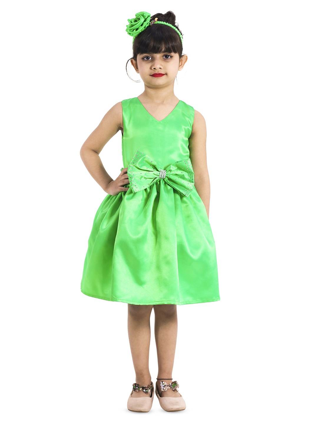 

Wish little Girls V-Neck A-Line Knee Length Dress, Fluorescent green