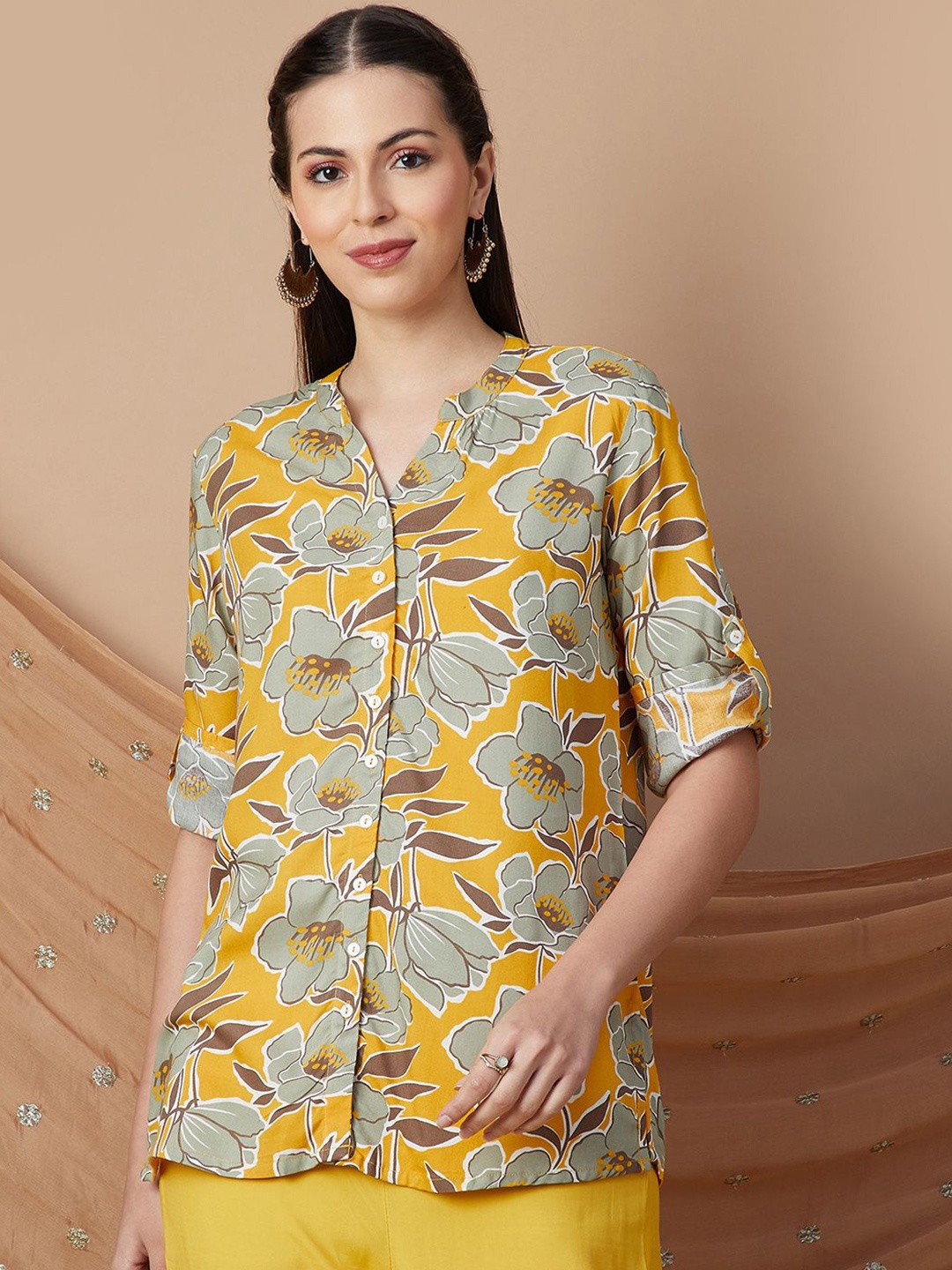 

Melange by Lifestyle Women Floral Printed Tunic, Mustard