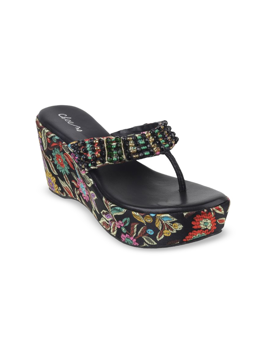 

Cheemo Women Embellished Ethnic Wedge Sandals, Black