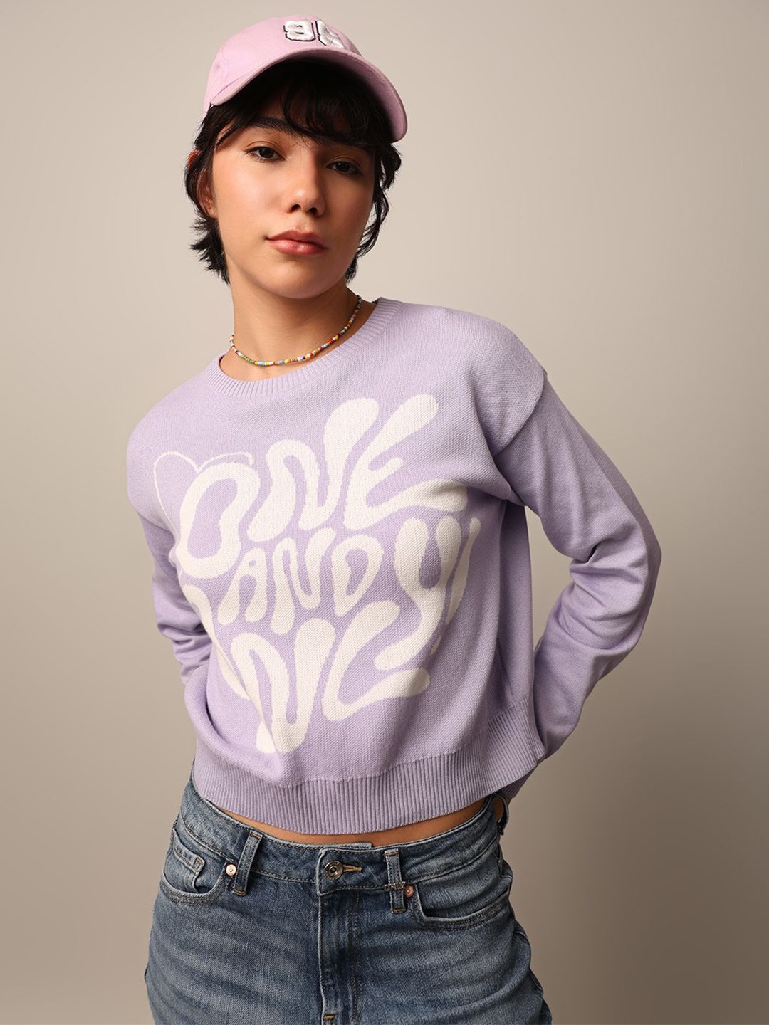 

ONLY Women Typography Printed Pullover, Purple