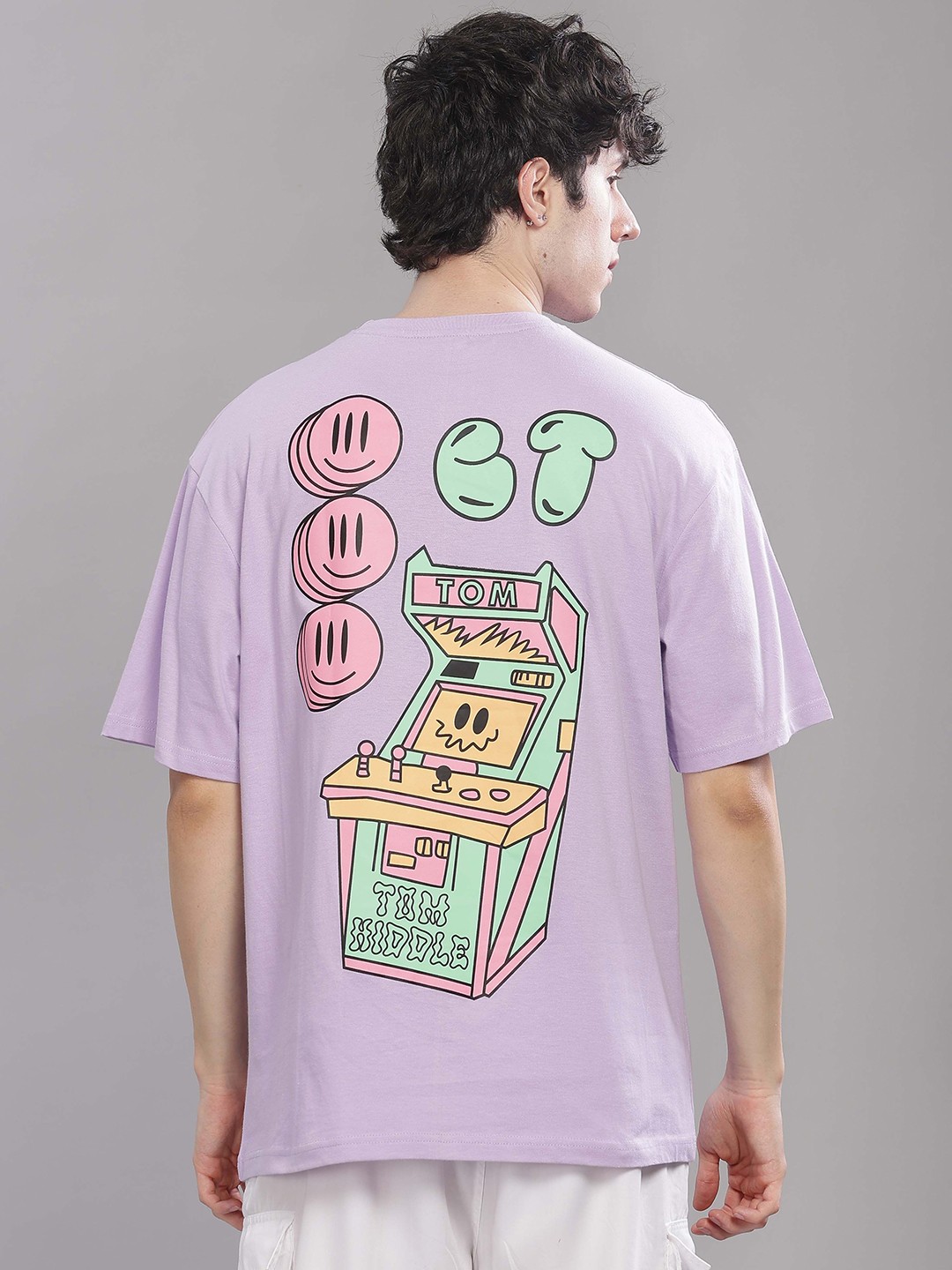 

TOMHIDDLE Men Graphic Printed Round Neck Cotton Oversized T-shirt, Purple