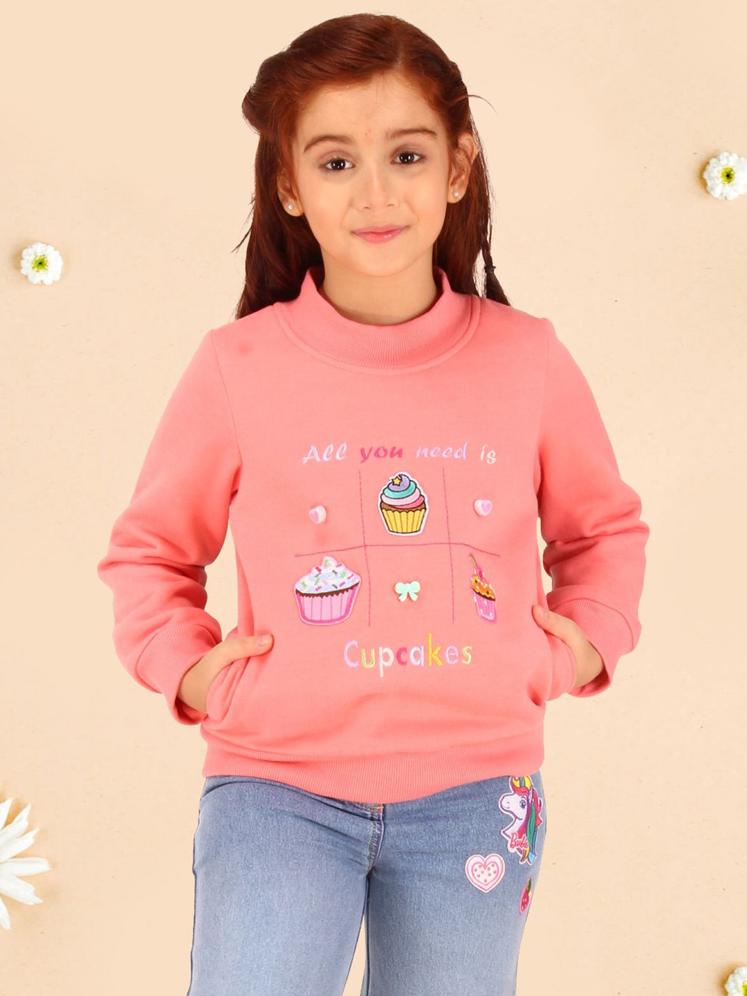 

CUTECUMBER Girls Embellished Sweatshirt, Pink