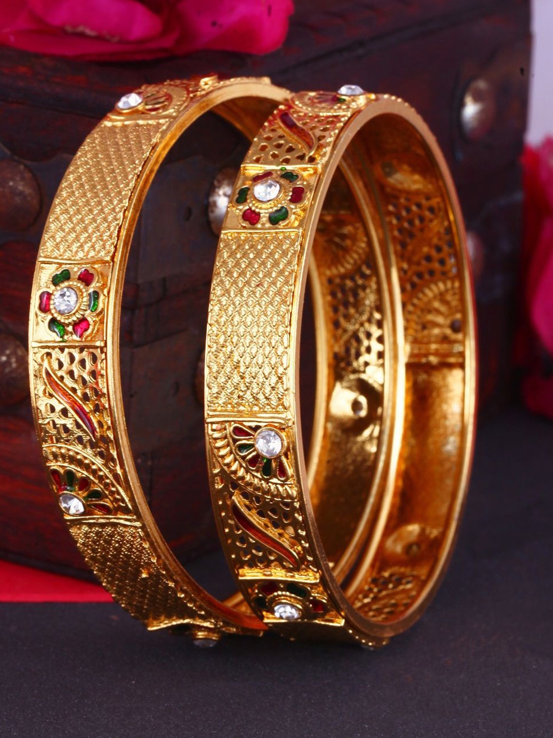 

Vighnaharta Set Of 2 Gold-Plated Stone -Studded Bangles