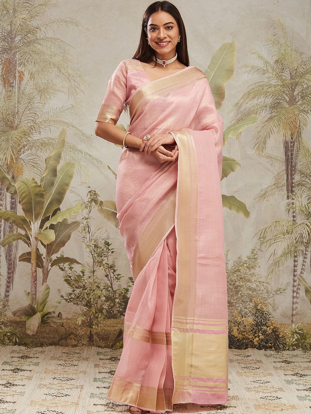 

RACHNA Woven Design Zari Kanjeevaram Saree, Pink