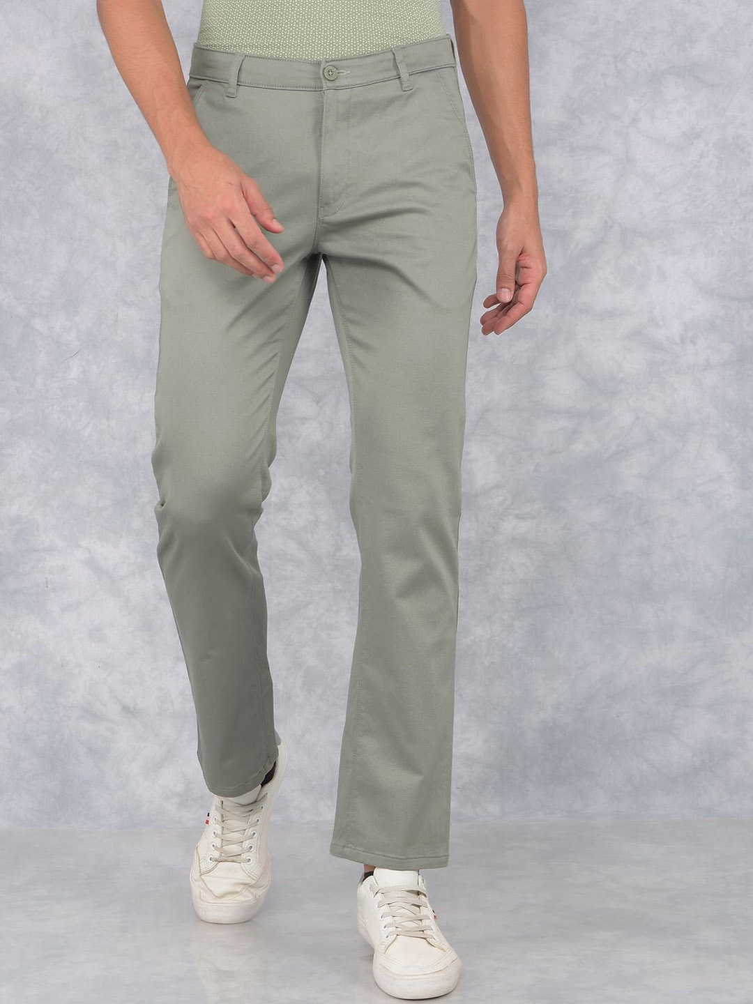 

Crimsoune Club Men Smart Cotton Straight Fit Chinos Trousers, Grey