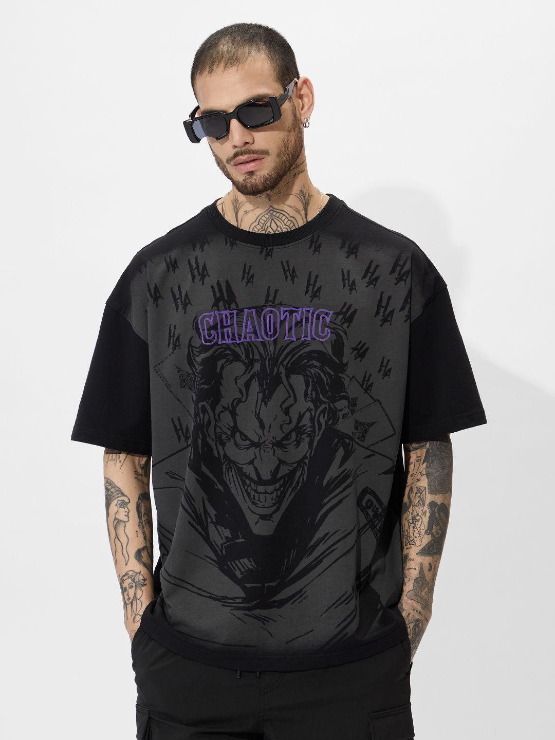 

The Souled Store Men Joker Graphic Printed Round Neck Cotton Oversized T-shirt, Black
