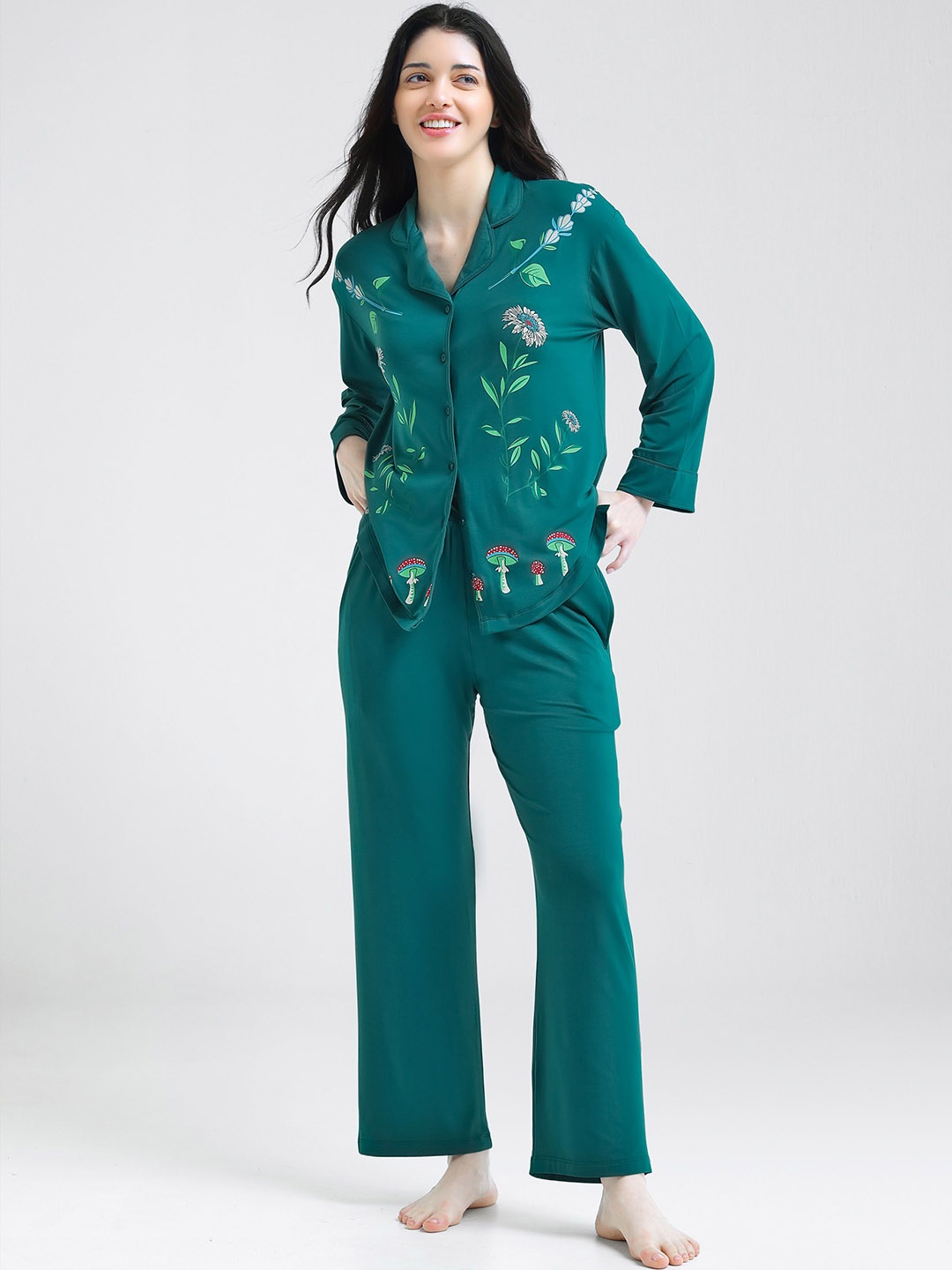 

I like me Women Floral Printed Night suit, Green