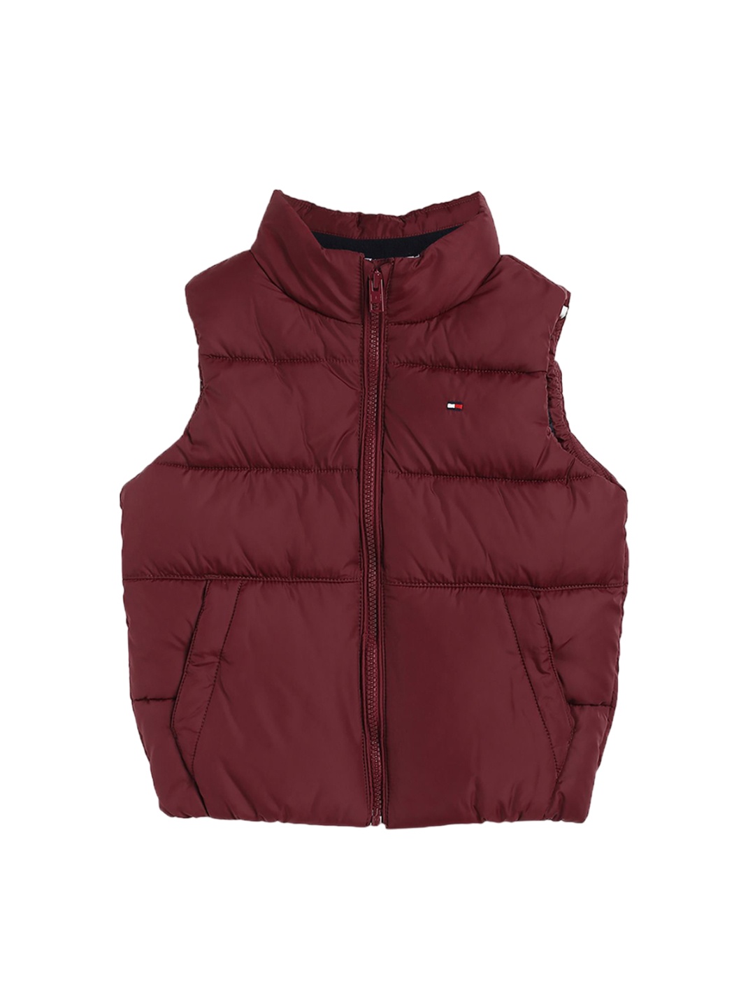 

Tommy Hilfiger Boys Mock Collar Solid Casual Padded Jacket, Maroon