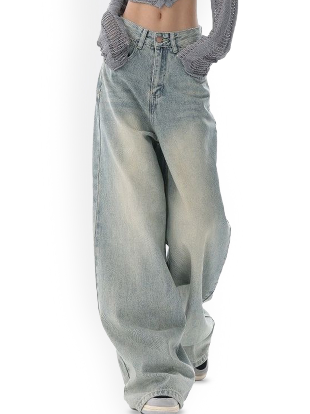 

LULU & SKY Women Wide Leg Heavy Fade Jeans, Grey