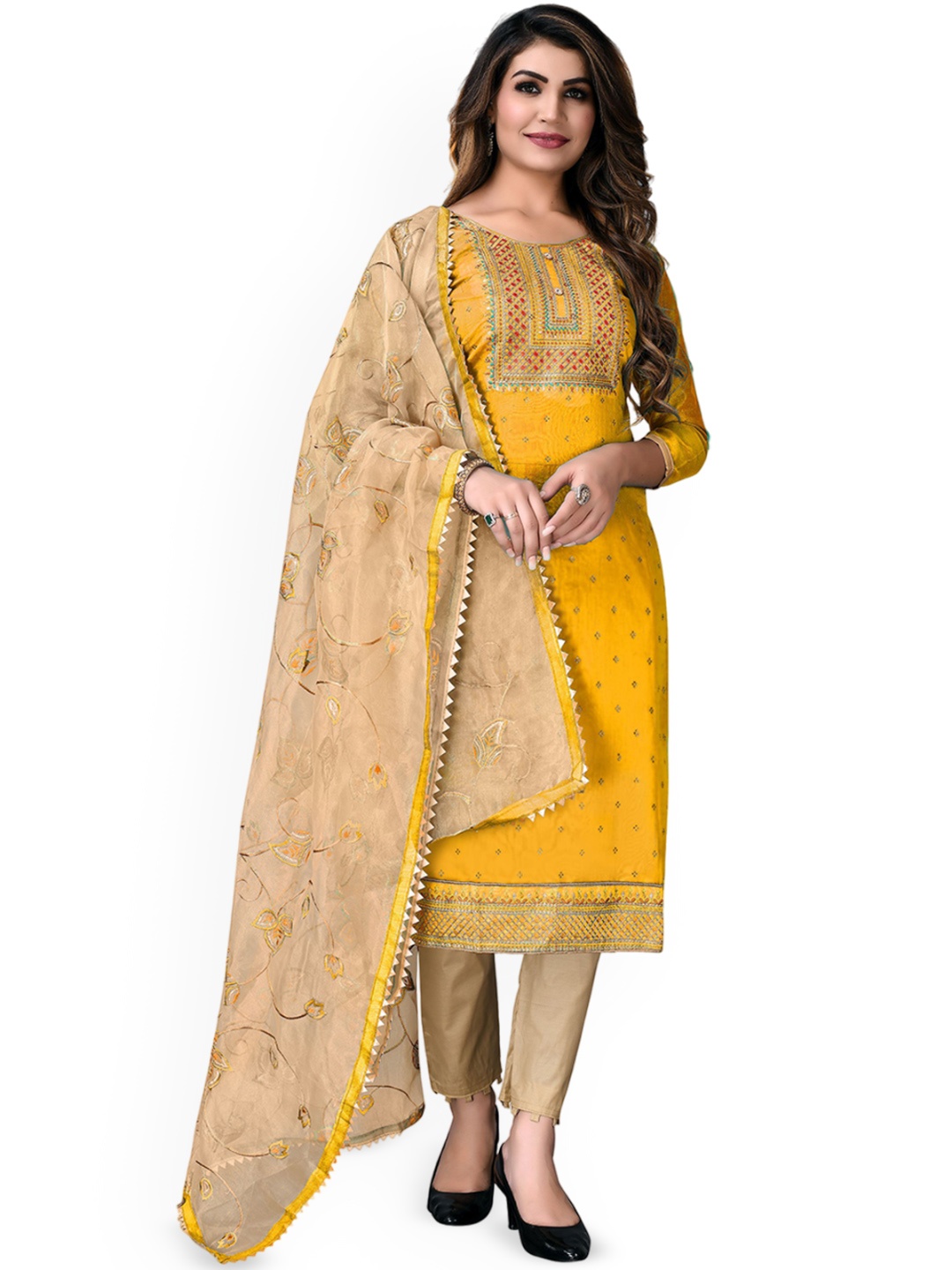 

Maroosh Ethnic Motifs Embroidered Unstitched Dress Material, Yellow