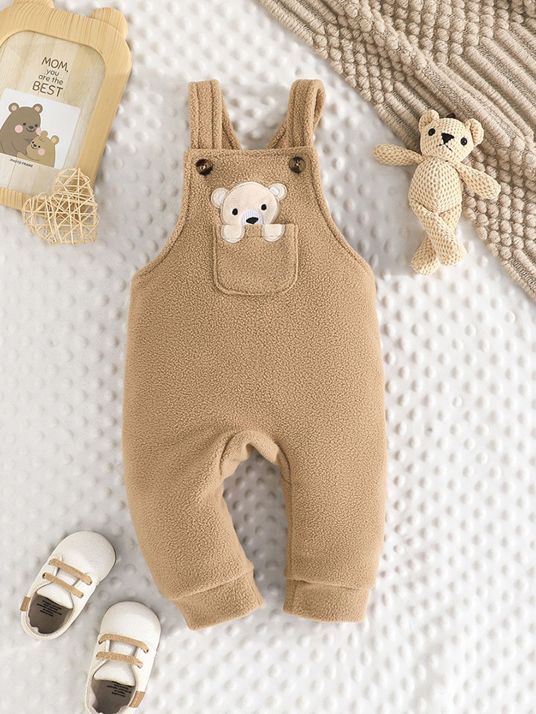 

INCLUD Infant Boys Bear Embroidered Dungarees, Brown