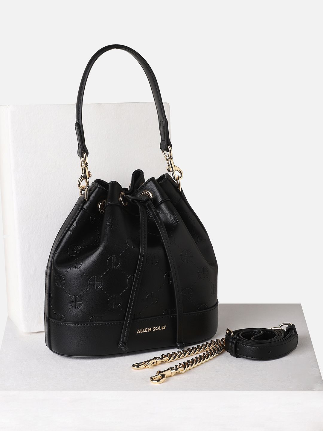 

Allen Solly Woman Textured Solid Structured Tote Bag, Black