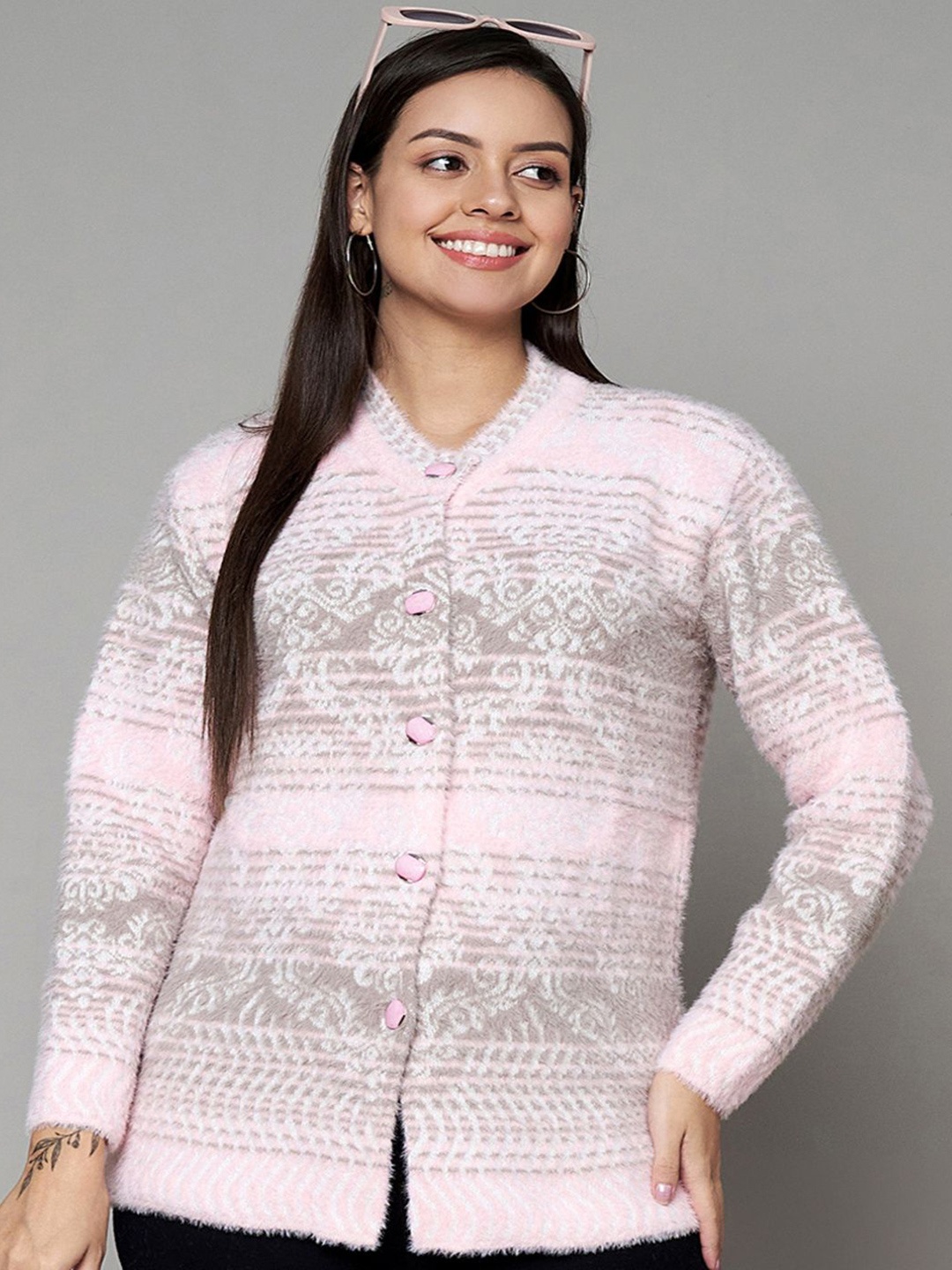 

eWools Women Ethnic Motifs Printed Woollen Sweaters, Pink