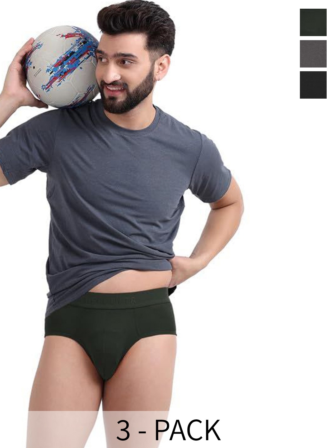 

FREECULTR Pack Of 3 Men Mid Rise Anti Bacterial Basic Briefs, Green