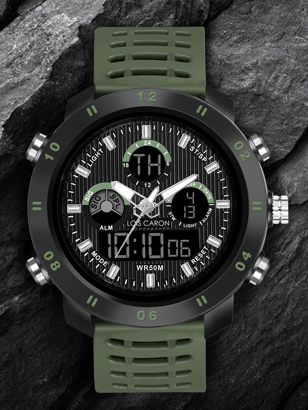 

LOIS CARON Men Skeleton Dial & Textured Straps Analogue and Digital Watch LCDA8012, Green