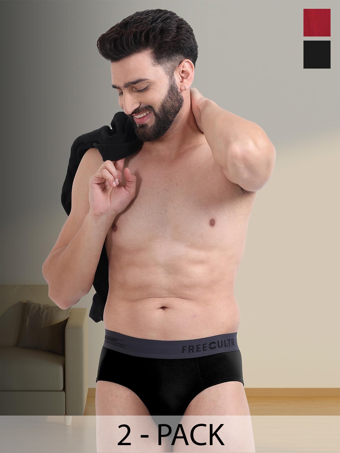 

FREECULTR Men Pack Of 2 Anti Bacterial Basic Briefs FC-POP-B-POB-RED-02_XXXL