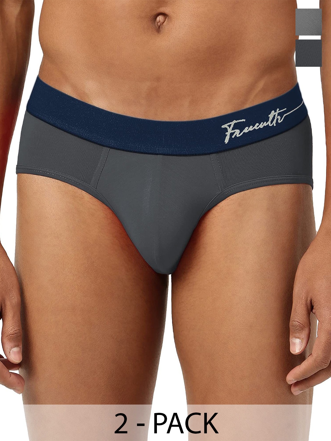 

FREECULTR Men Pack Of 2 Anti Bacterial Micromodal Basic Briefs, Grey