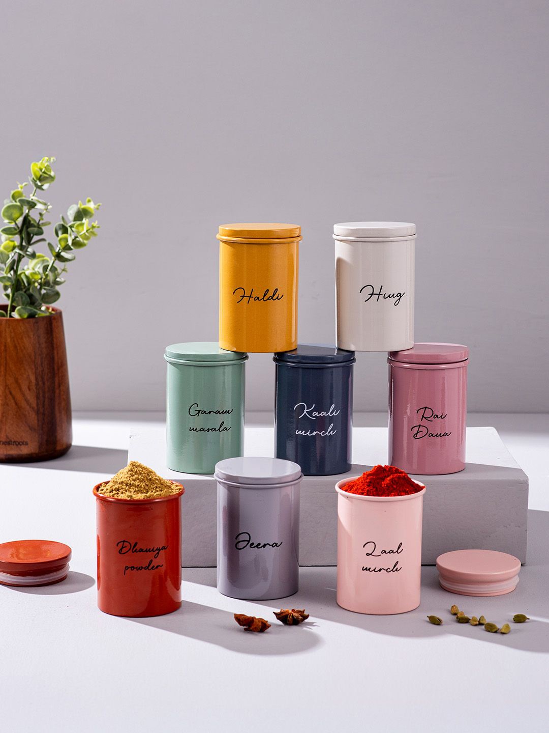 

nestroots Pink & Blue 8 Pieces Printed Canister Jars