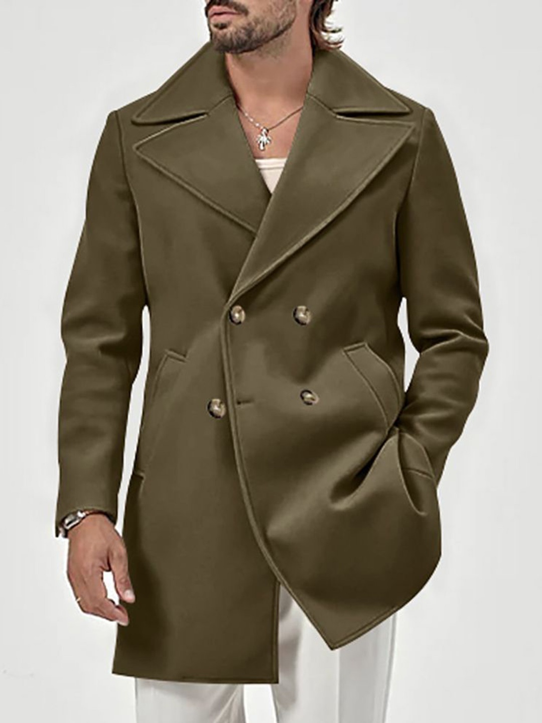 

StyleCast x Revolte Men Double-Breasted Overcoat, Green