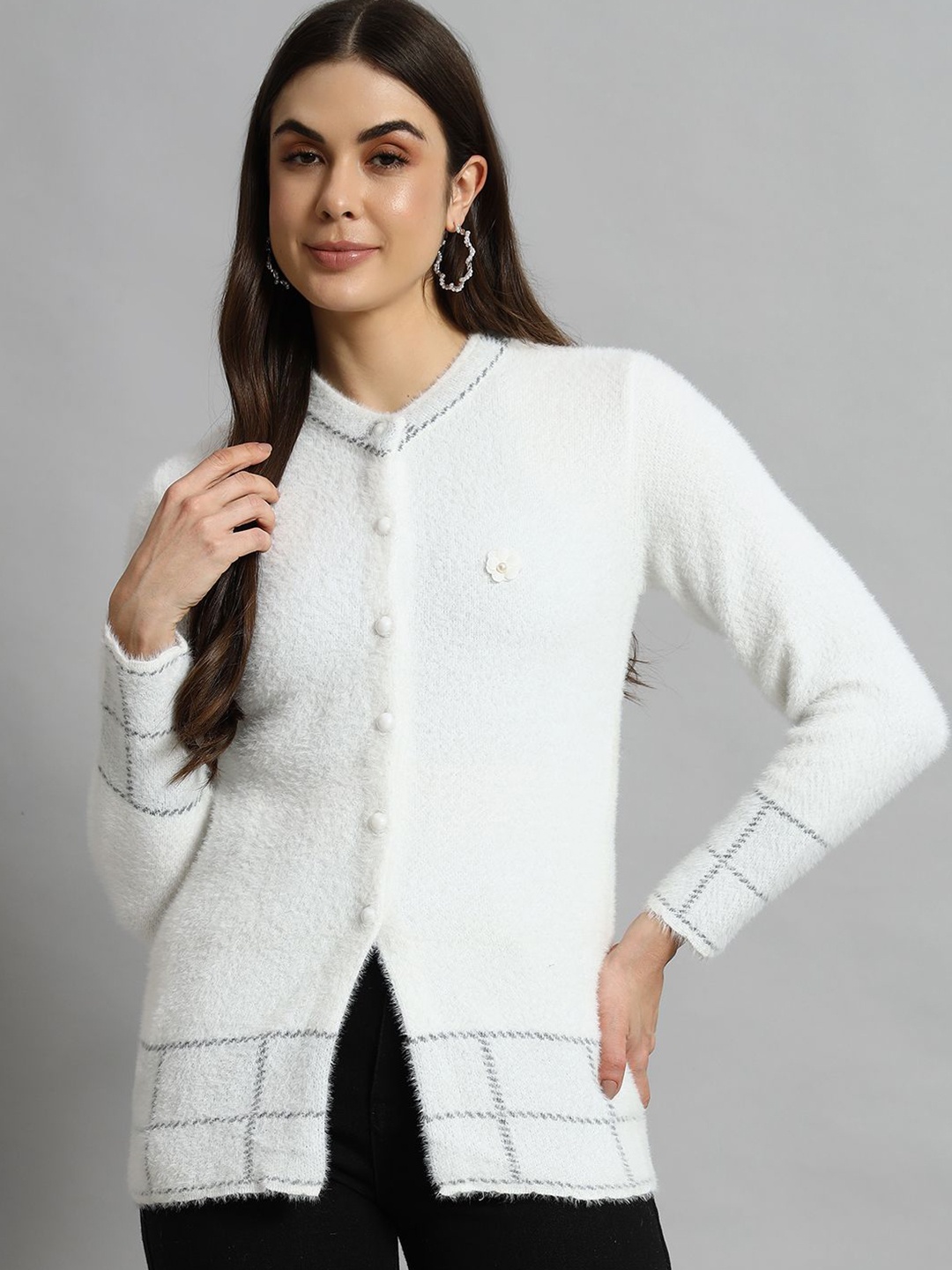 

eWools Women Solid Woollen Cardigan Sweaters, White