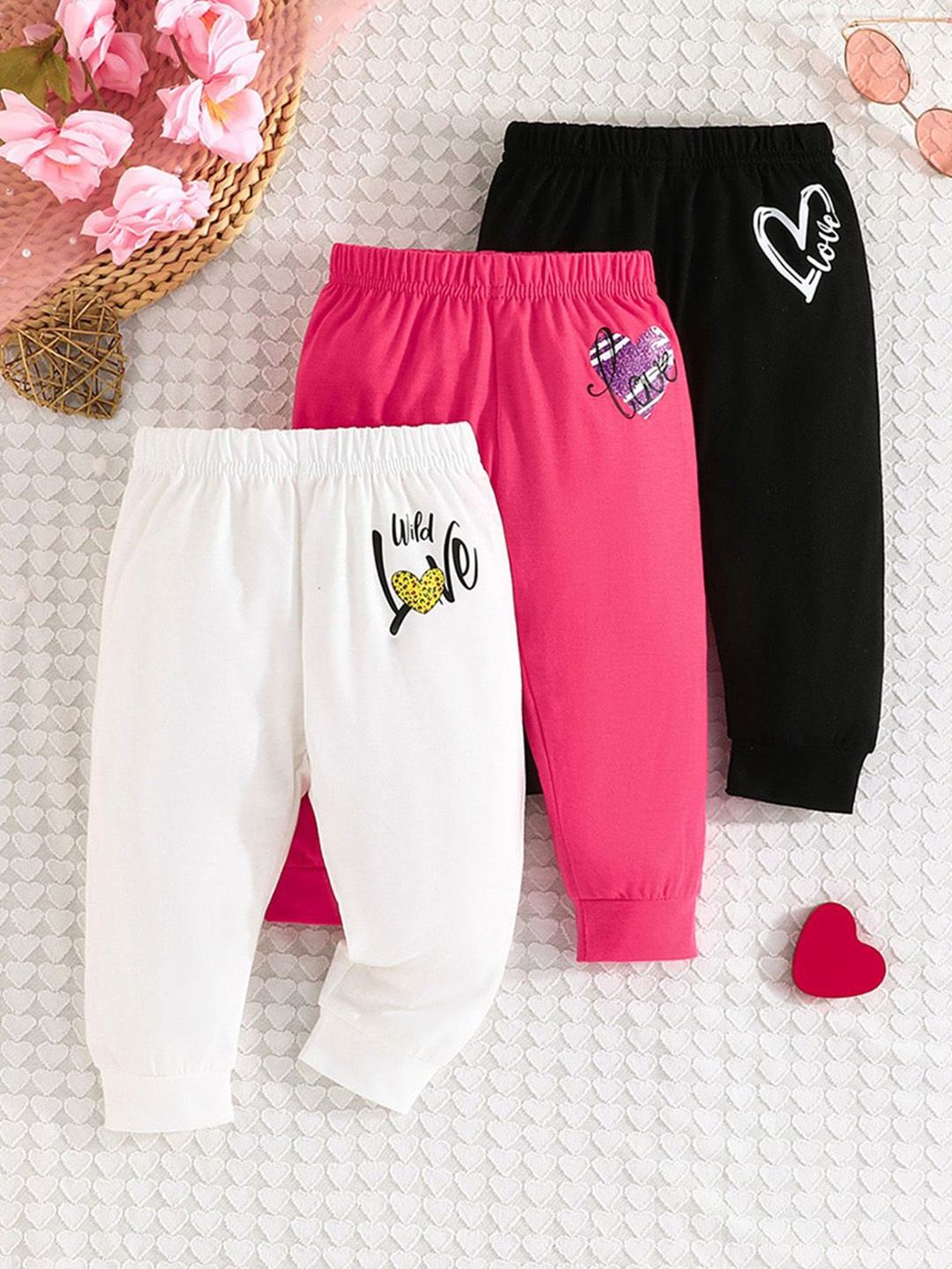 

INCLUD Girls Pack Of 3 Printed Mid Rise Joggers, Pink