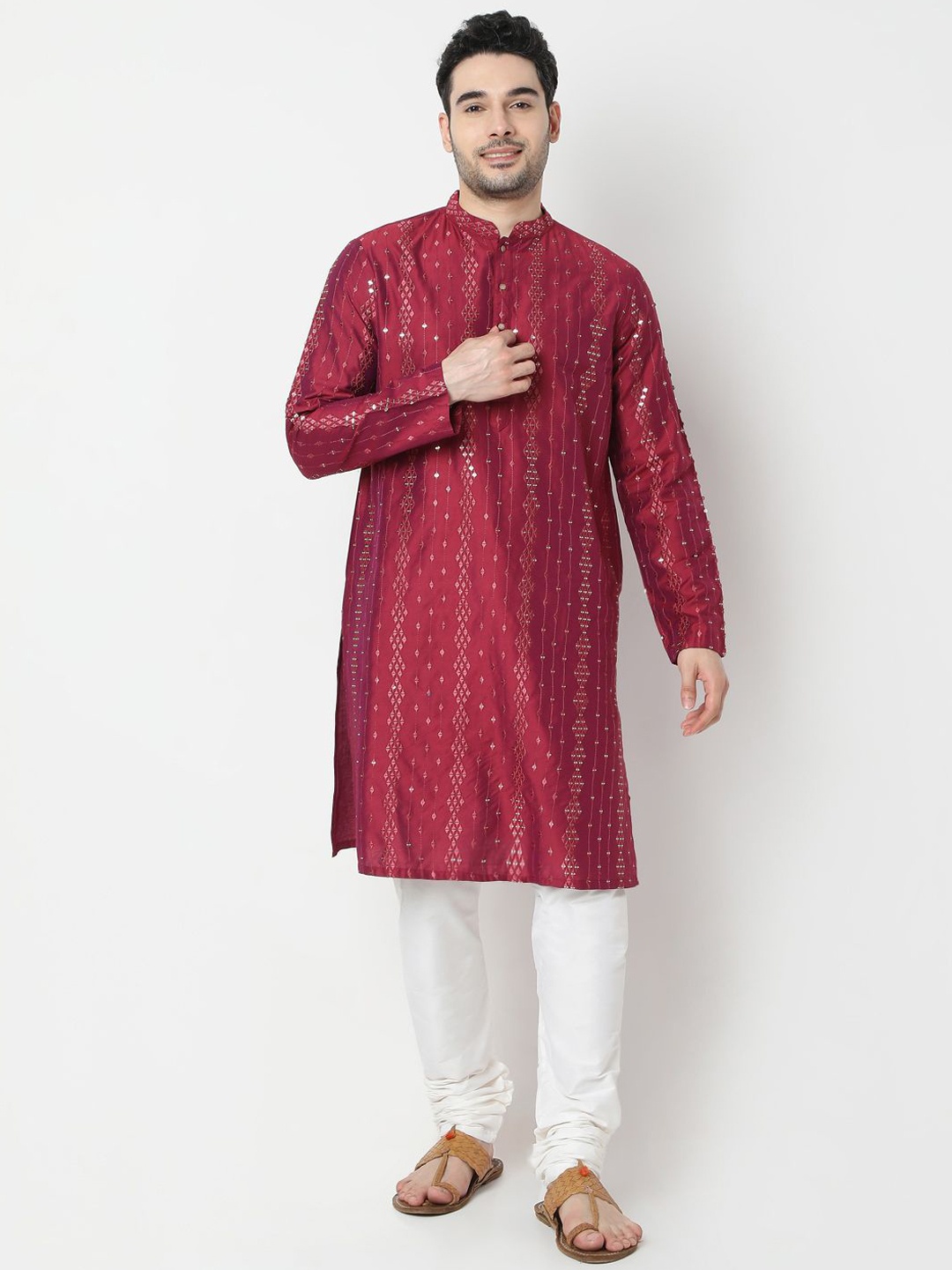 

Ethnicity Geometric Embellished Straight Kurta, Pink