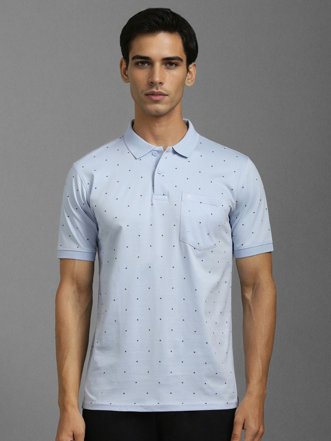 

Louis Philippe Men Conversational Printed Polo Collar Cotton T-shirt, Blue
