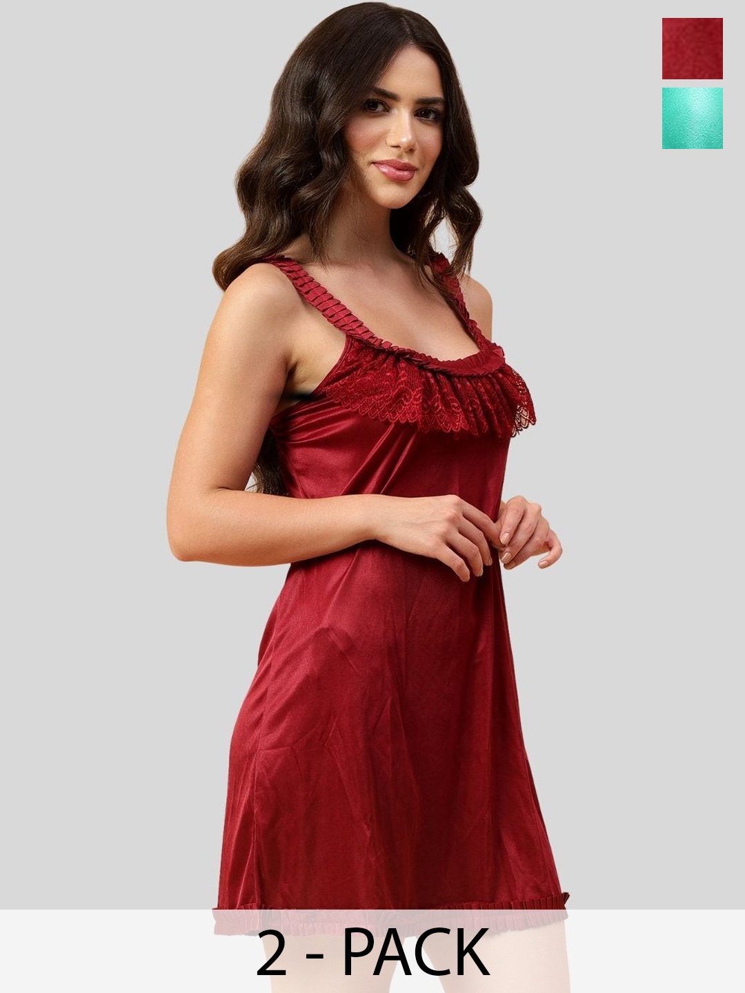 

Velvi FIGURE Pack Of 2 Shoulder Straps Babydoll, Maroon