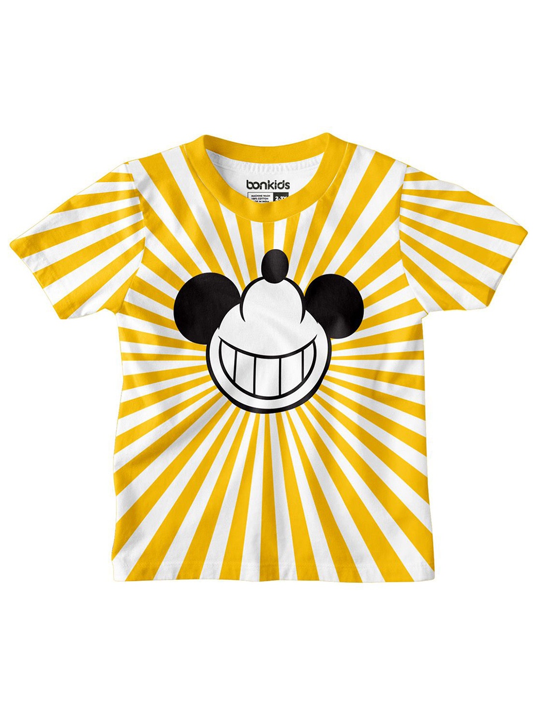 

BONKIDS Boys Mickey Mouse Graphic Printed Round Neck Cotton T-shirt, Yellow