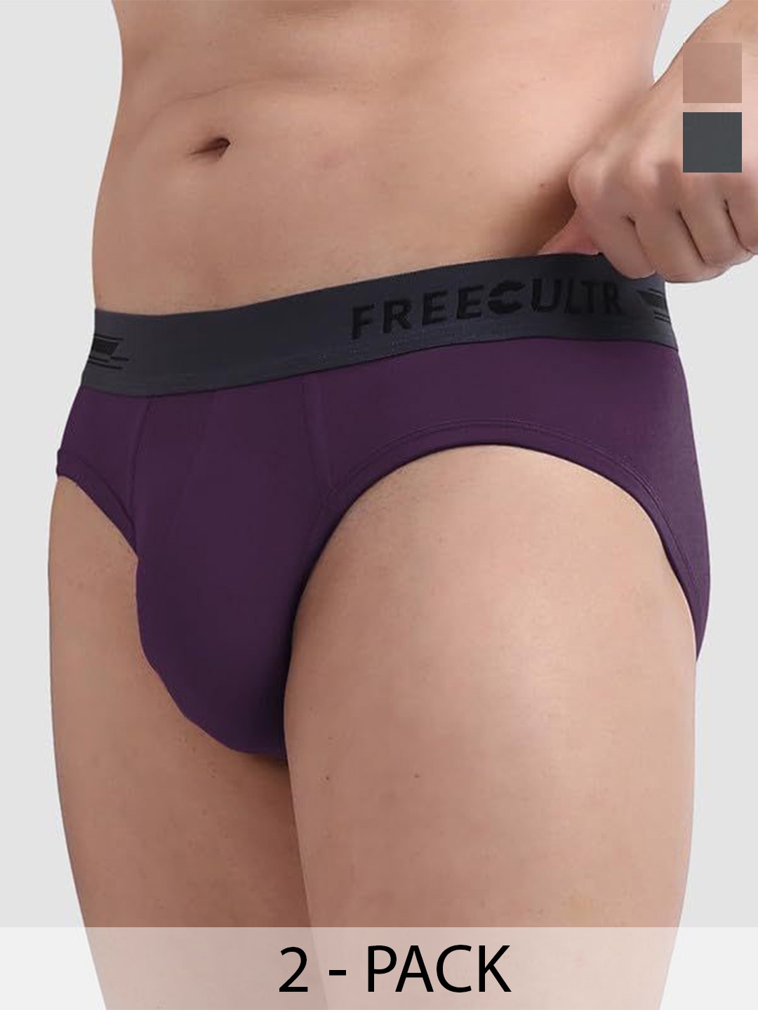 

FREECULTR Pack Of 2 Men Anti Bacterial Ribbed Basic Briefs FC-B-XT-TV-AG_L, Grey