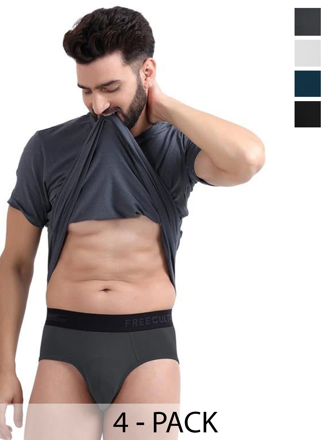 

FREECULTR Men Pack Of 4 Anti Bacterial Ribbed Basic Briefs FCPXTBAGCWMBPOBS, White