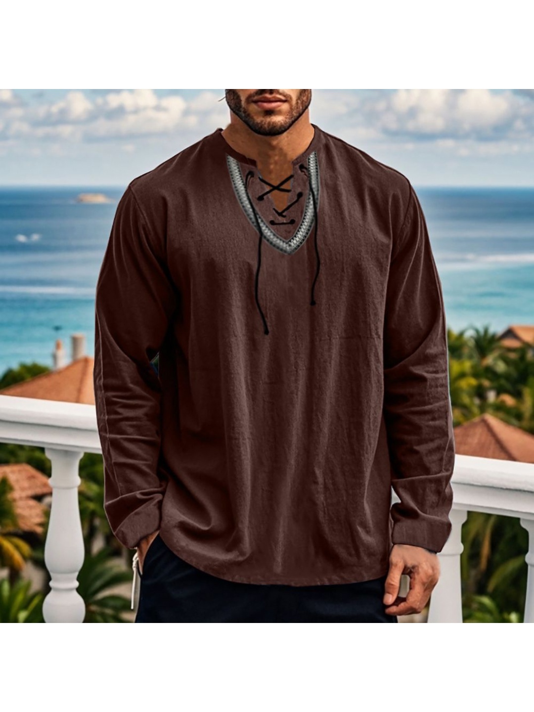 

StyleCast x Revolte Men V-Neck T-shirt, Brown
