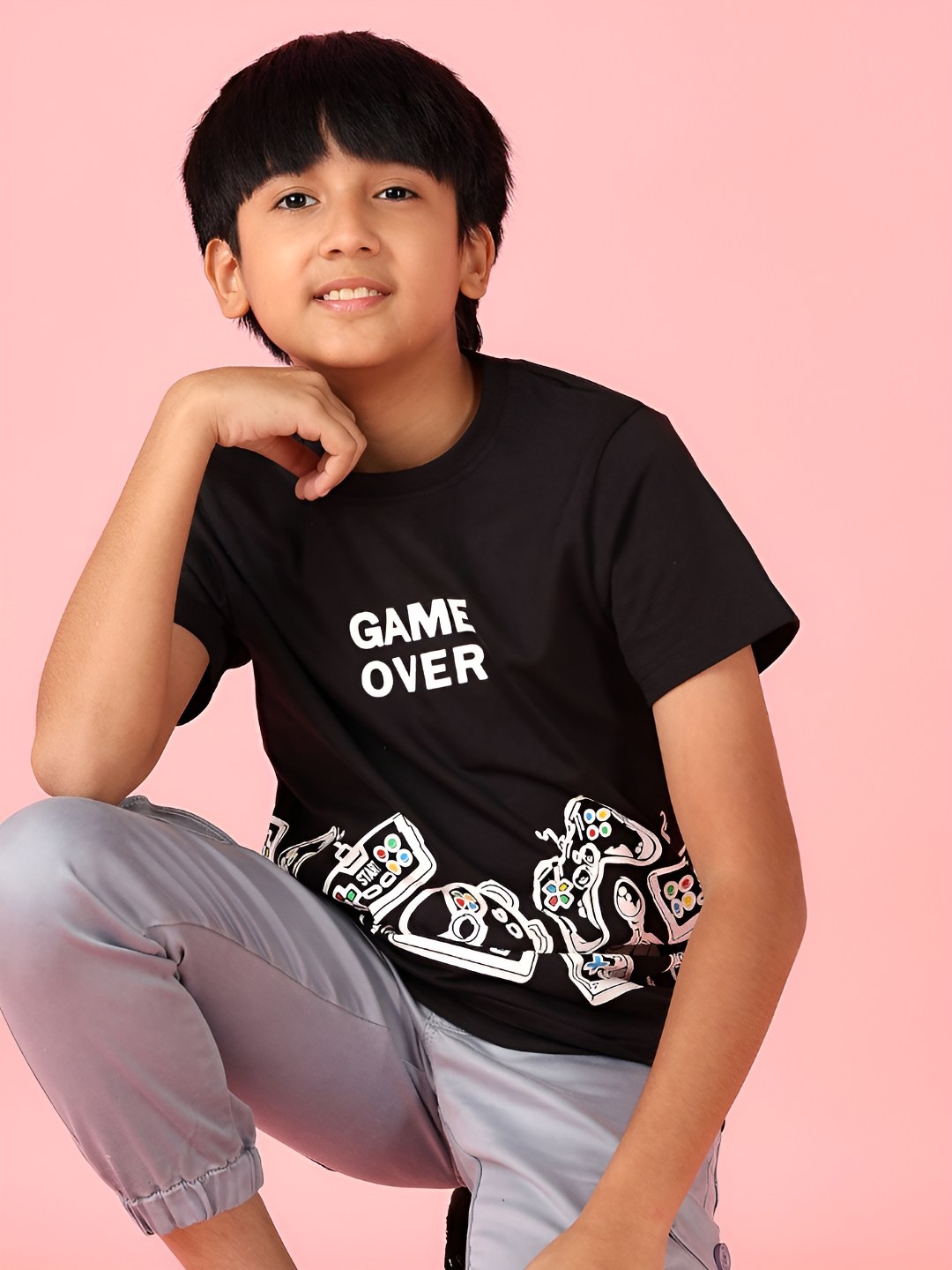

V-Mart Boys Graphic Printed Round Neck Cotton T-shirt, Black