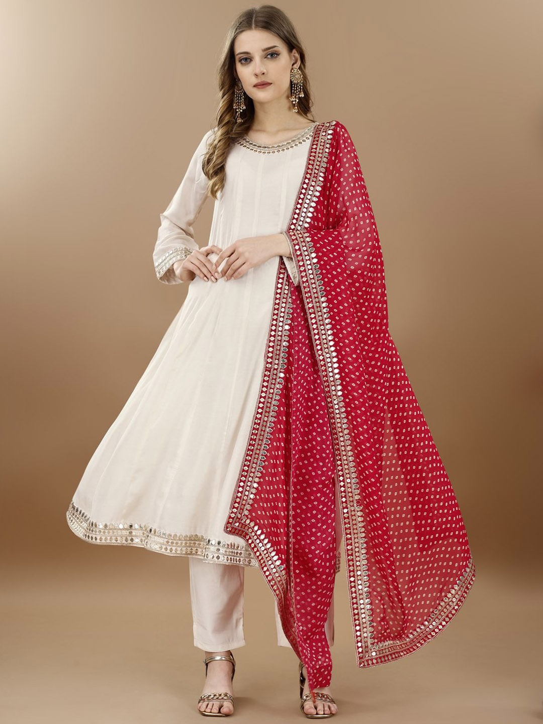 

KUNDAN FAB Embroidered Sequinned Kurta with Trouser & Dupatta, White