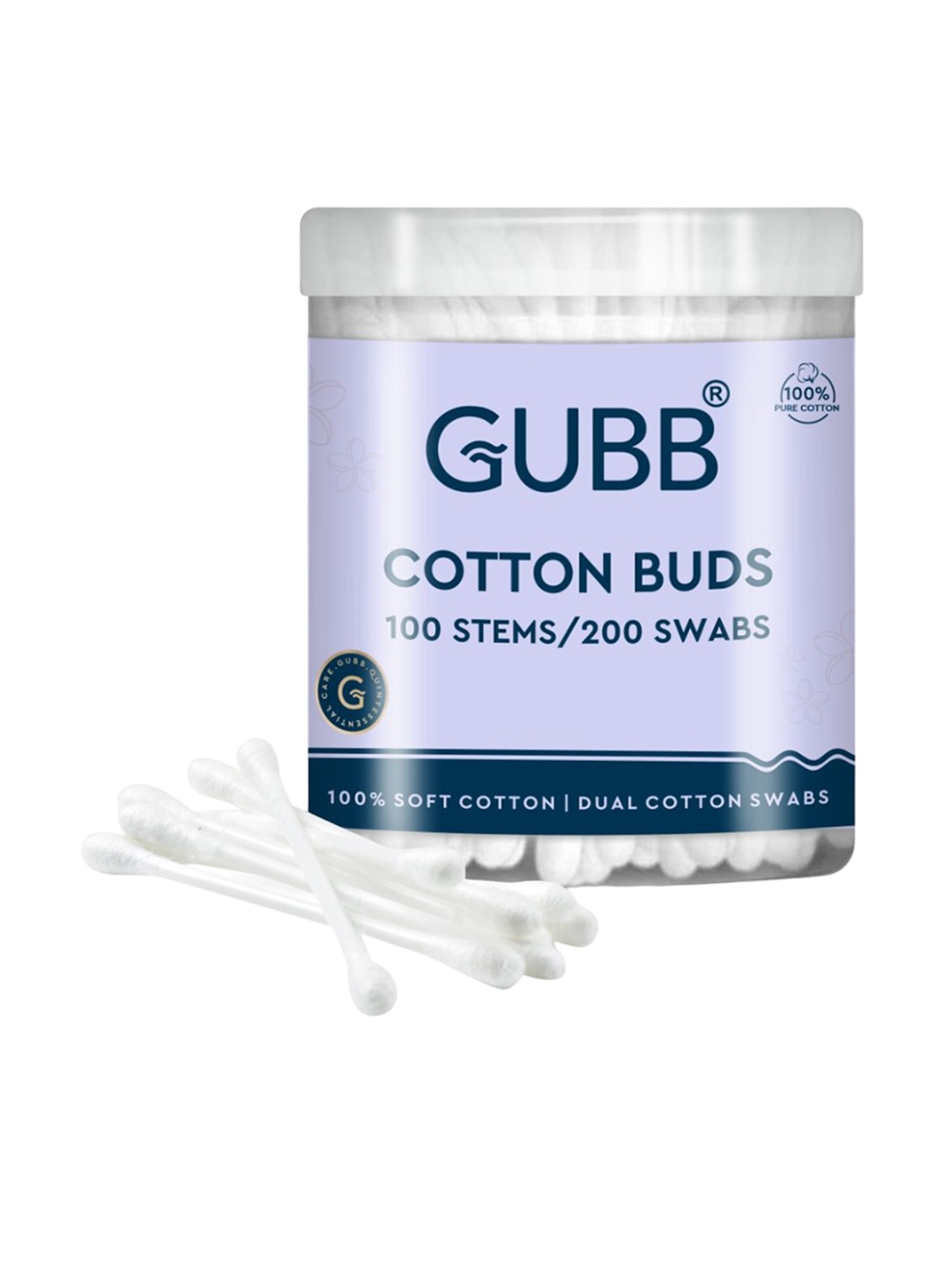 

GUBB Set Of 2 Hypoallergenic Pure Cotton Buds - 100 Unit Each, White