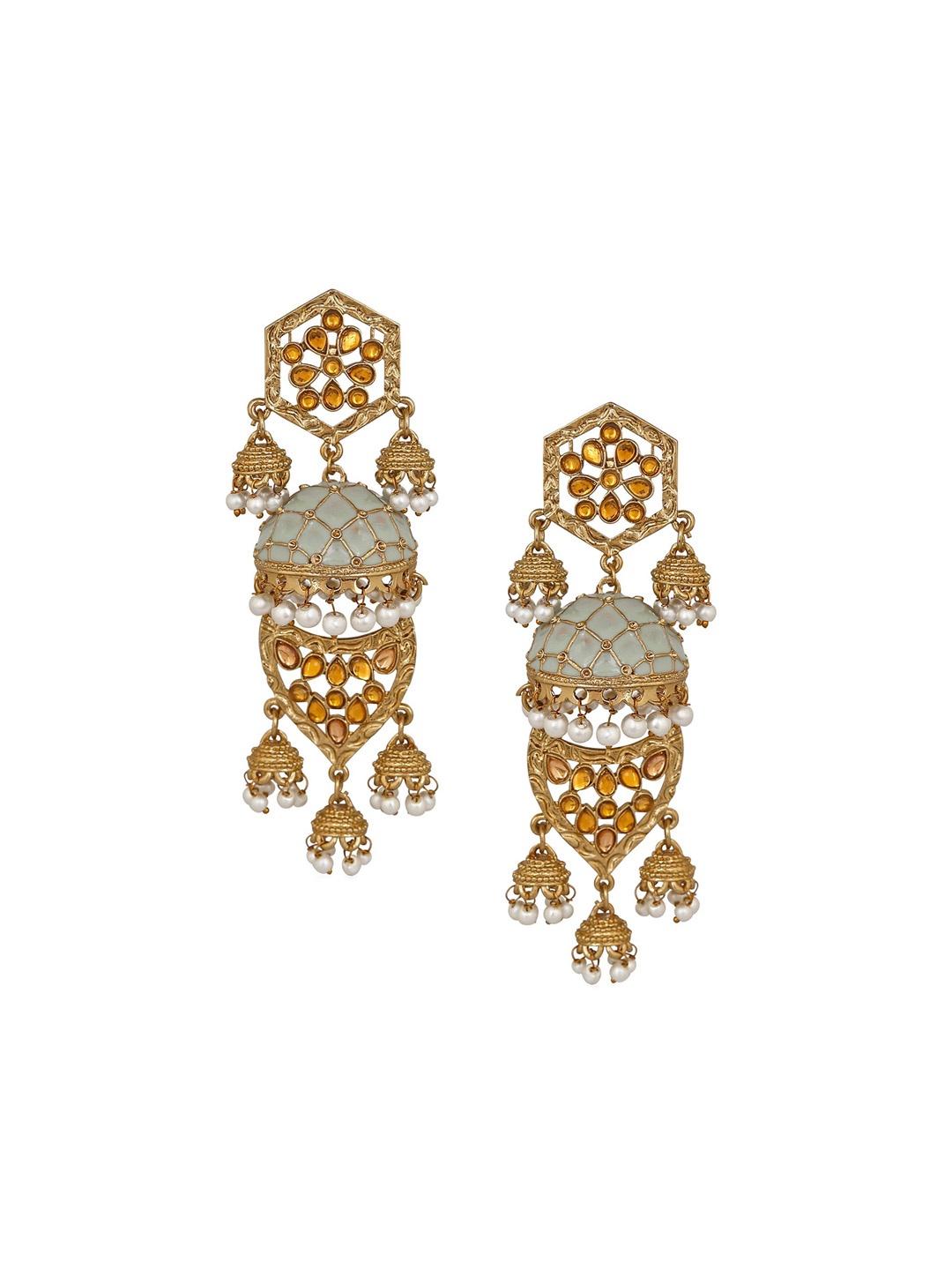 

Stefan Gold-Plated Kundan Studded Contemporary Jhumkas