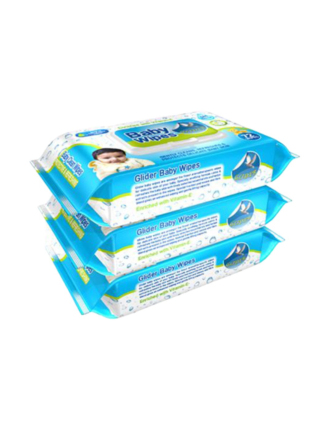 

Glider Set Of 3 Baby Wipes With Vitamin C - 72 Wipes Each, White