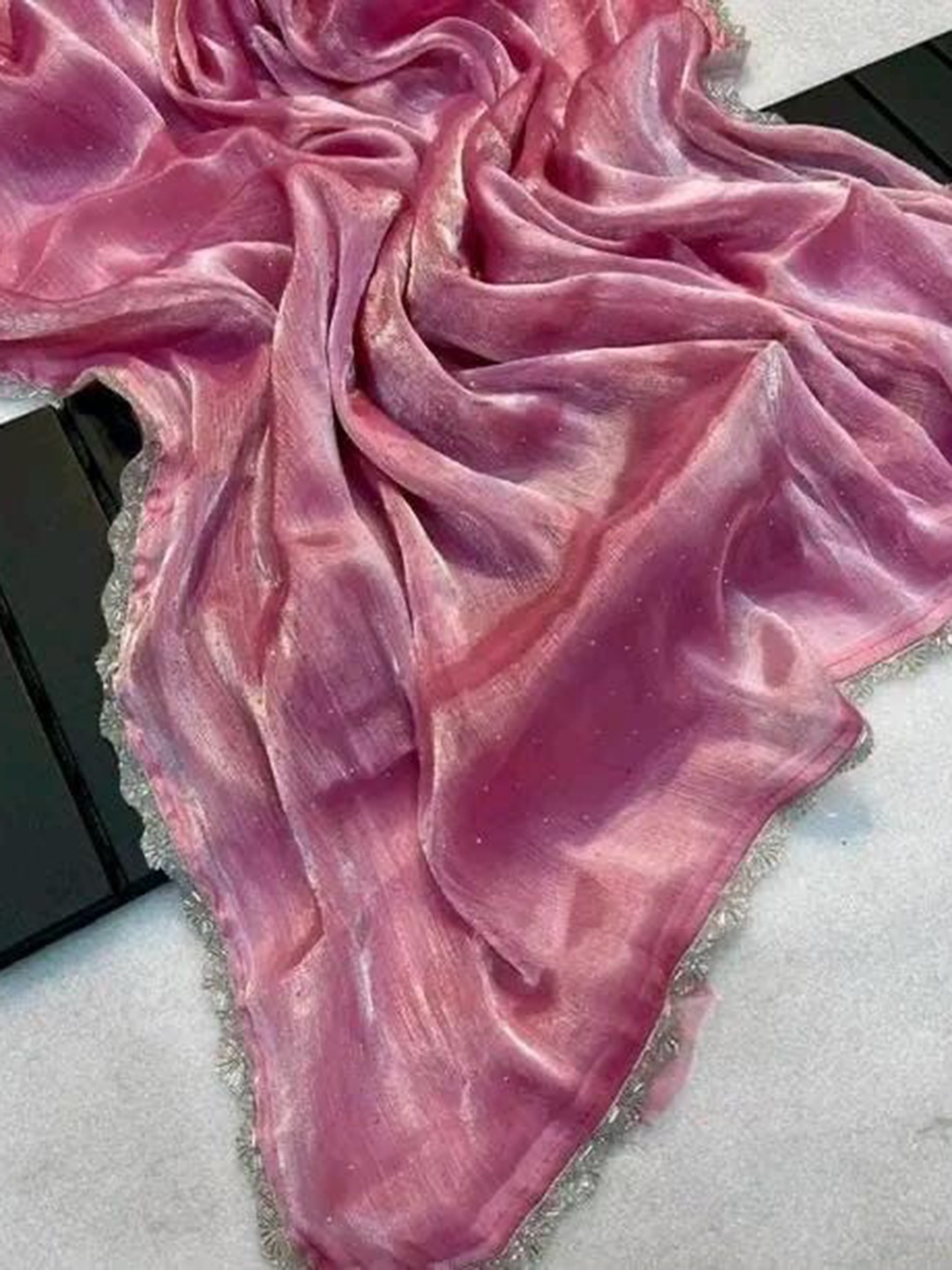 

S.K.C Embellished Beads and Stones Art Silk Saree, Pink